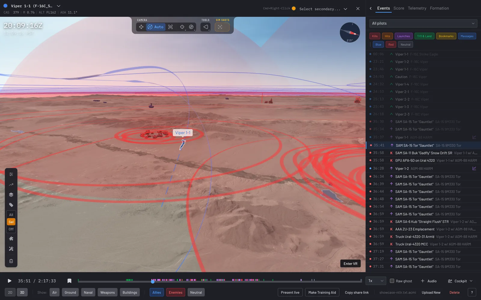 3D debrief replay over terrain